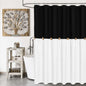 DOSLY IDÉES Farmhouse Shower Curtain,Beige and Gray Stripe,Button Curtain,Linen and Cotton Woven Fabric,Rustic Charm Country Chic Style,72x72 in