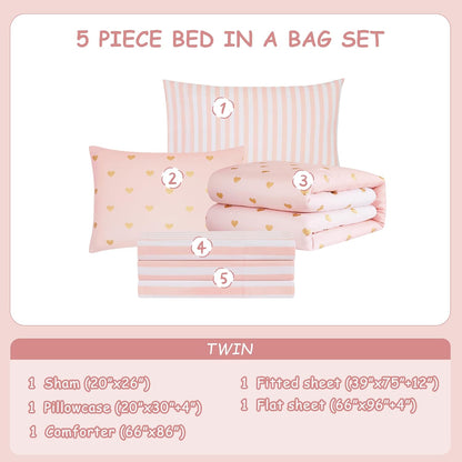 Twin Comforter Set with Sheets for Girls-5 Pieces Twin Bedding Sets