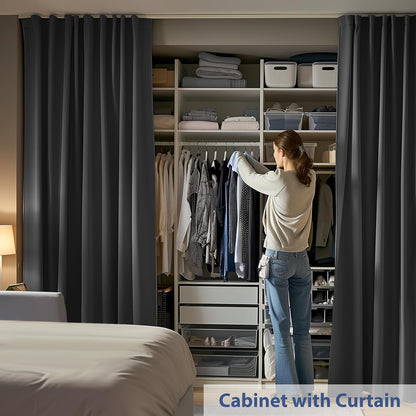 Room Divider Ceiling Mounted Curtains Track Sets Extra Wide Blackout Curtain Flexible Tracks for Bedroom Privacy Partition Separator, 1 Panel Black Drape and White Rail, W8.3 x H8ft