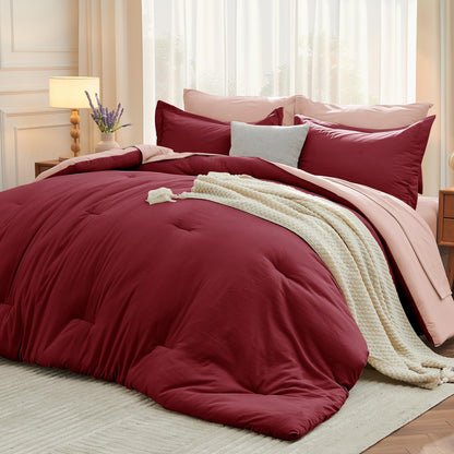 MUXHOMO Queen Comforter Set 7 Pieces, Soft Bed in a Bag, Olive Green
