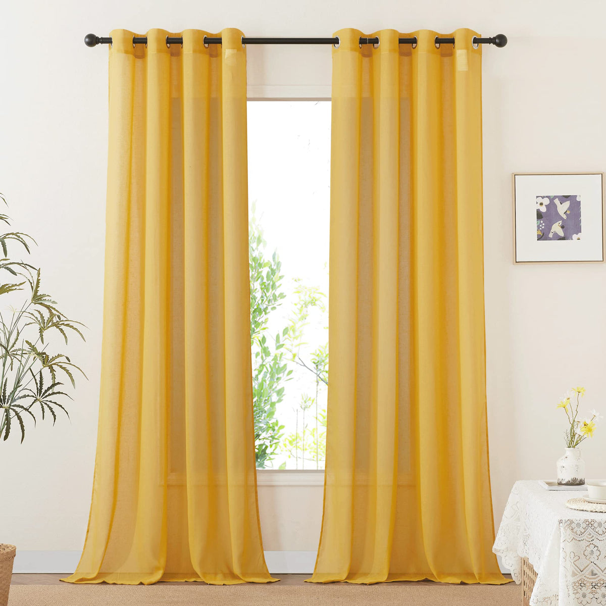 NICETOWN Semi Sheer Linen Ivory Curtains for Bedroom, W52xL84, 2 Panels