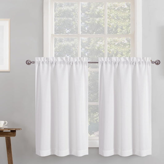 Chyhomenyc 2 Panels White Kitchen Curtains 36 Inch Length Tier Curtain