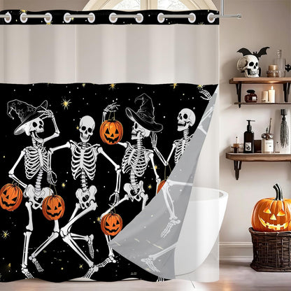 Halloween Shower Curtain, Black and White Funny Ghosts Icons Spooky Cute Halloween Bathroom Curtain Waterproof Fabric Machine Washable with Hooks, 72" Wx72 L