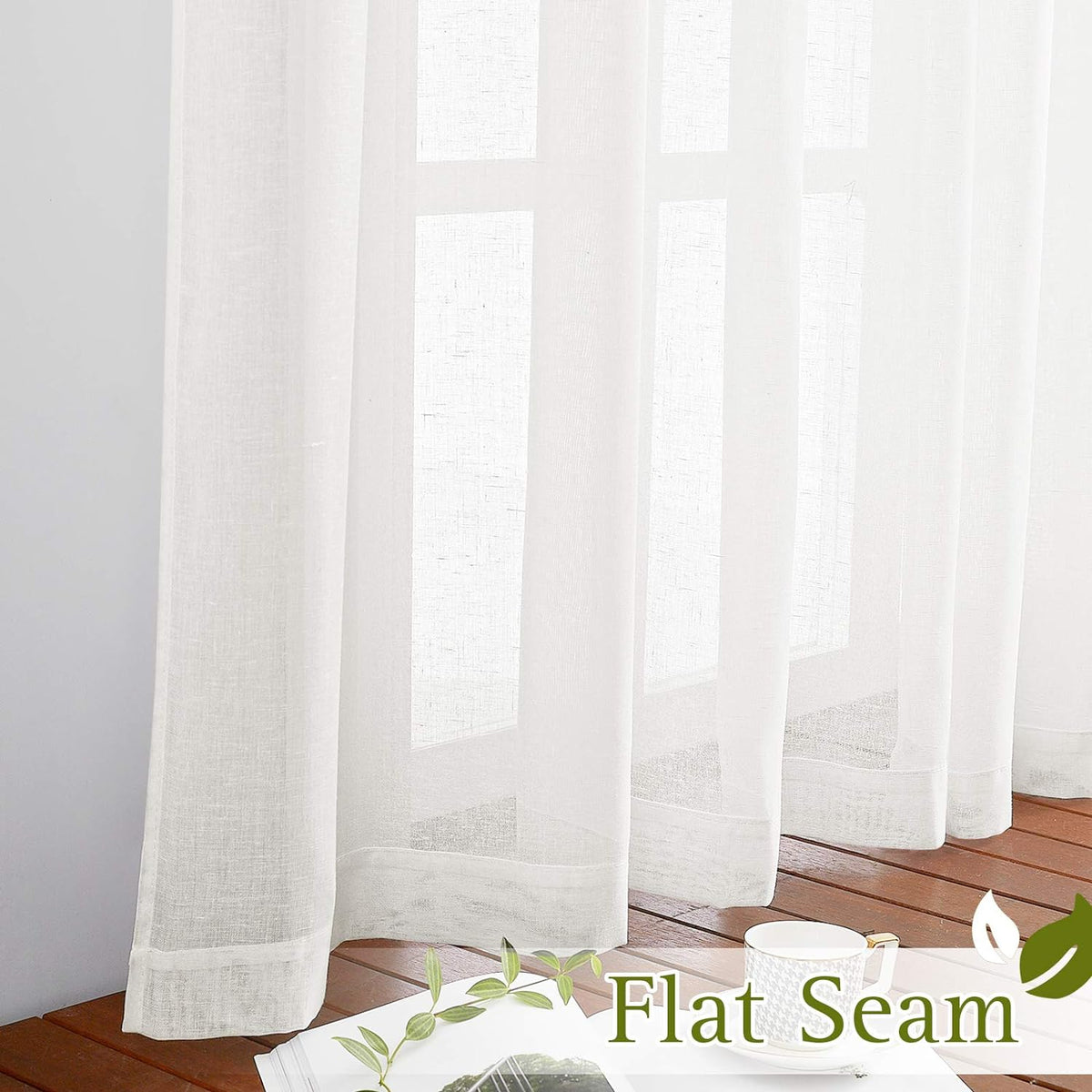 NICETOWN Semi Sheer Linen Ivory Curtains for Bedroom, W52xL84, 2 Panels