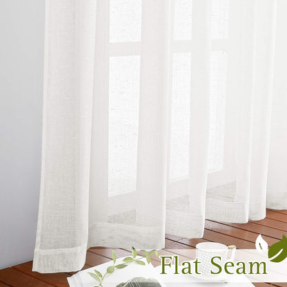 NICETOWN Semi Sheer Linen Ivory Curtains for Bedroom, W52xL84, 2 Panels