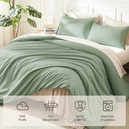 Litanika Queen Comforter Set Sage Green, 3 Pieces Lightweight Solid Bed Set