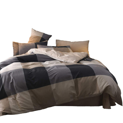 Comforter Queen Set Grid Black 100% Soft Washed Microfiber Jacquard 3 Pieces Grid Bedding Sets Grey White Comforter Queen for All Seasons and 2 Pillowcases Comfort Breathable