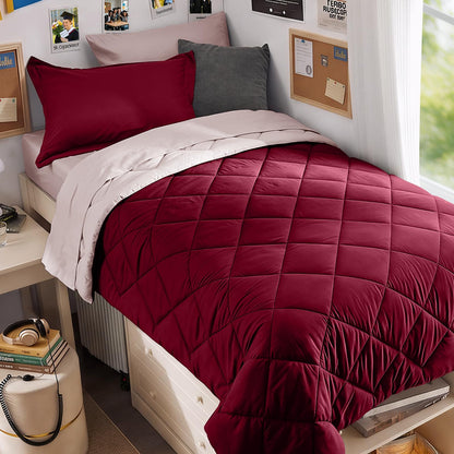 MUXHOMO Queen Comforter Set 7 Pieces, Reversible Bed in a Bag, Red/Black