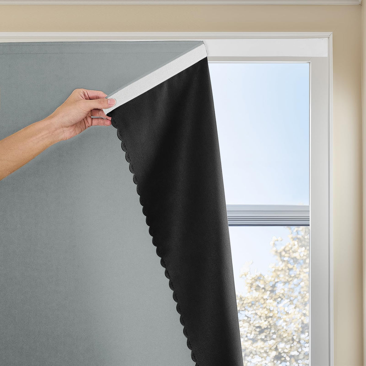 Autohesion Curtains for Windows,Bedroom Blackout Curtains for - Thermal Lnsulated No Drill Curtains Room Darkening Black Small Drapes, JILRON,(1 Panels,35Wx48L inch-Black)