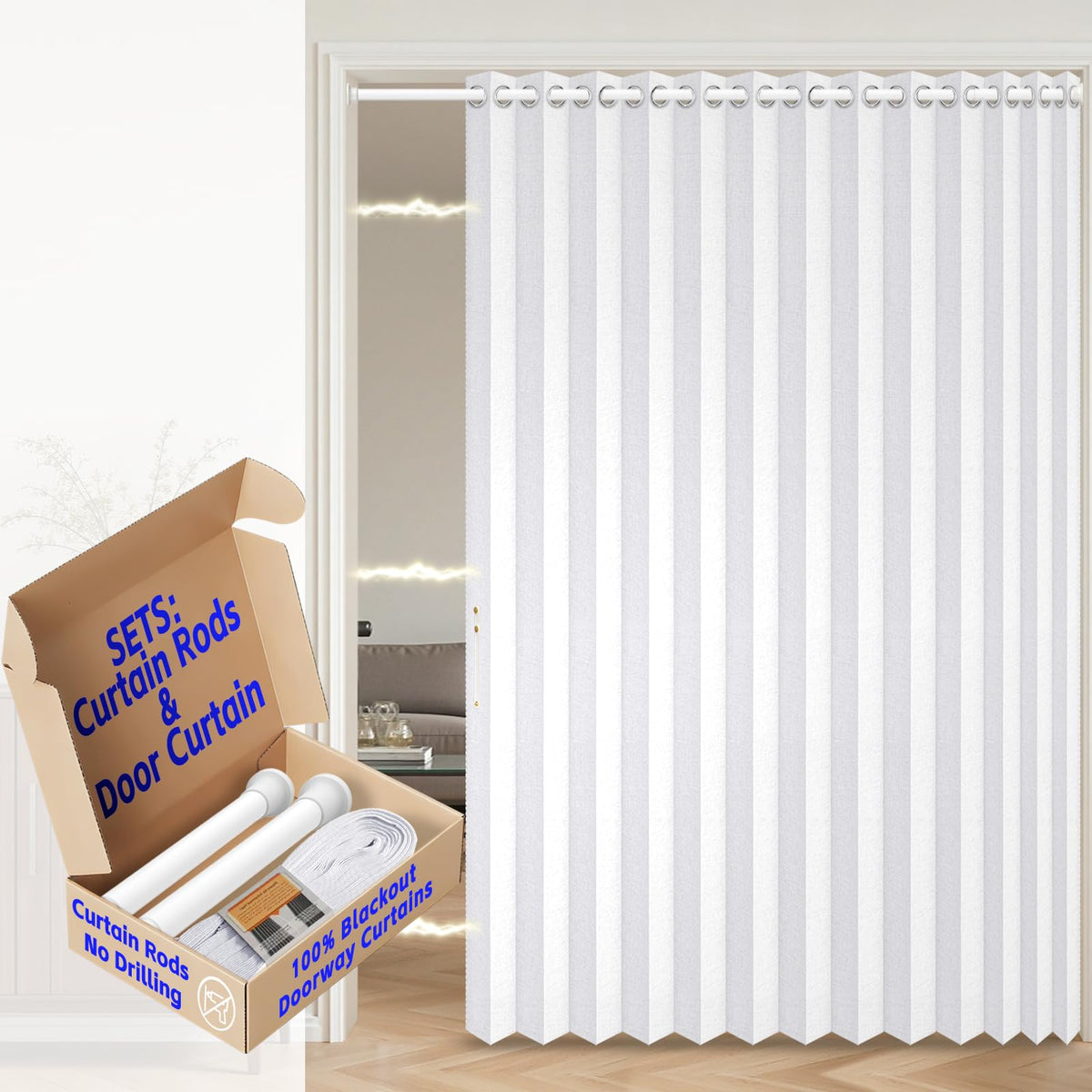 AJAZZ Blackout Accordion Door Magnetic Door Curtain Folding Closet Doors Curtain Invisible for Bedroom Room Living Room Doorway, Grey 42" W x 78" L, 1 Panel