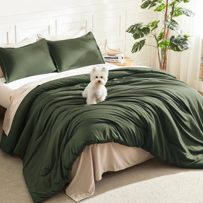 Litanika Queen Comforter Set Sage Green, 3 Pieces Lightweight Solid Bed Set