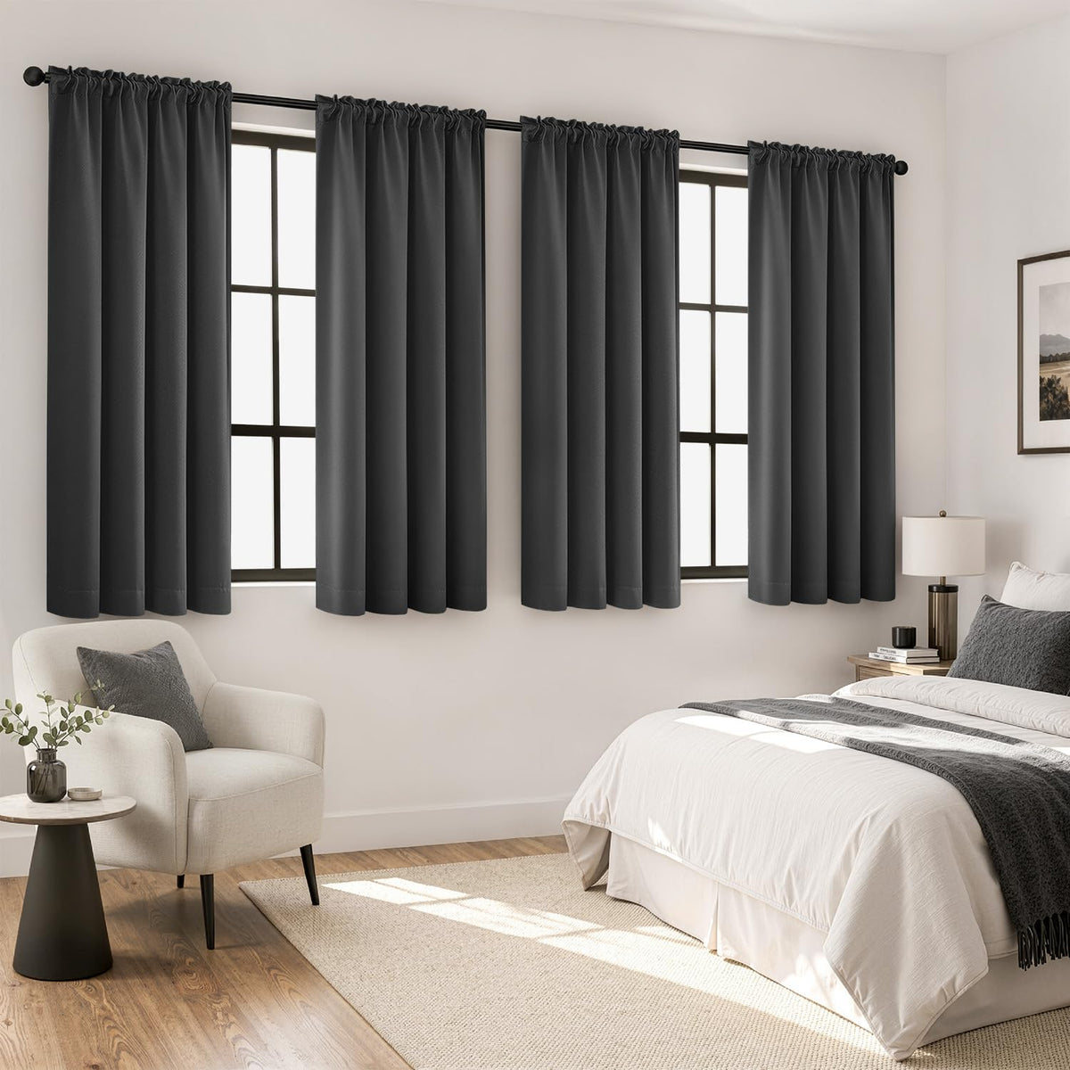 MIULEE Black Blackout Curtains 63 Inch Length for Bedroom Set of 4 Panels