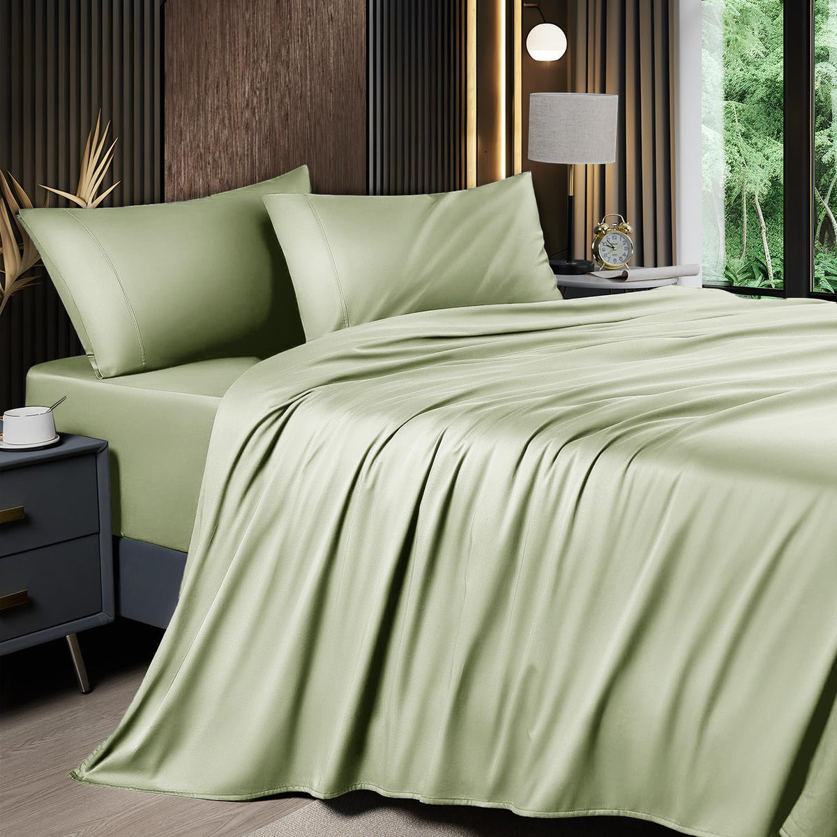 Shilucheng 6 Piece Queen Sheet Sets, Cooling Sheets, Dark Grey
