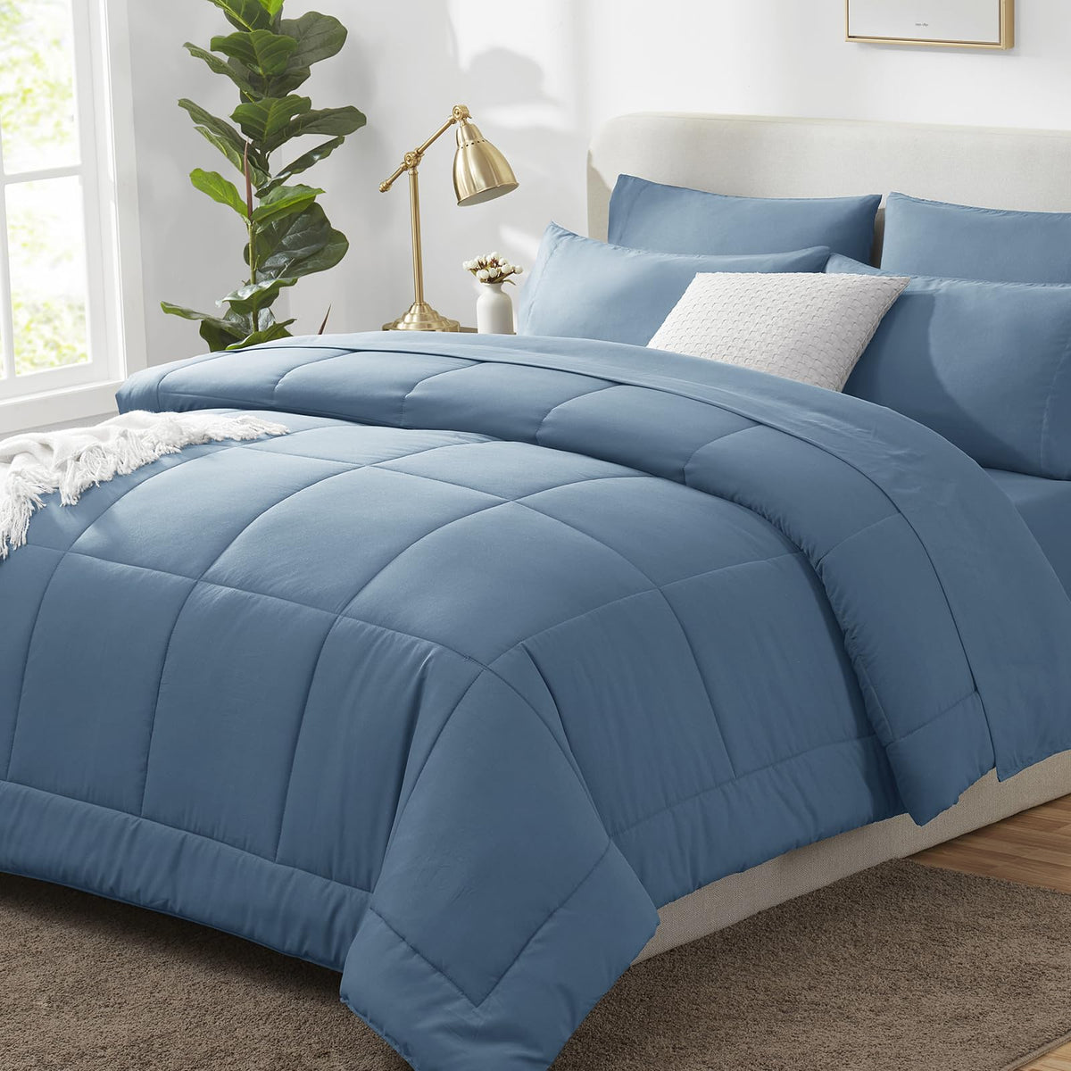 CozyLux Full Size Comforter Sets Black - 7 Pieces Bed in a Bag