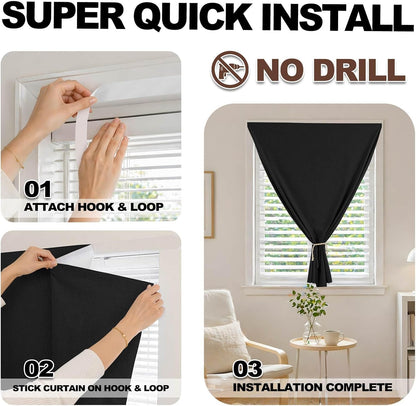 Jilron Adhesive Curtain,100% Blackout Curtains, No Drilling, Suitable for Multi-Scenes Privacy Protection (Black - W35 × L60 in)