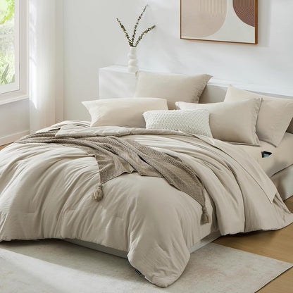Queen Comforter Set-7 Pieces Soft Prewashed Bed in a Bag Queen Bedding Sets
