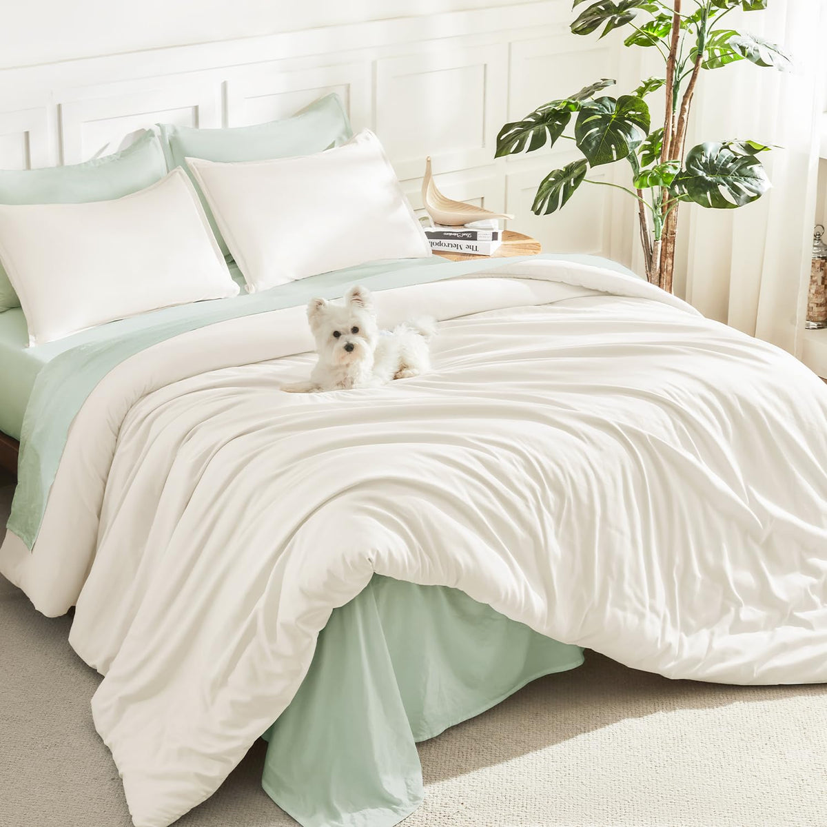 Litanika Queen Comforter Set Sage Green, 3 Pieces Lightweight Solid Bed Set