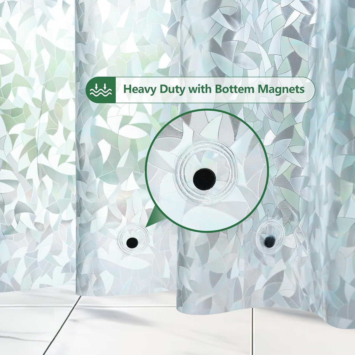 AooHome 72x72 Shower Curtain Liner - EVA 3D Decals Stained Glass Pattern Design Standard Bathroom Shower Curtain with Hooks, 5 Bottom Magnets, Heavy Duty, Water Repellent, Semi Transparent, 72x72 Inch