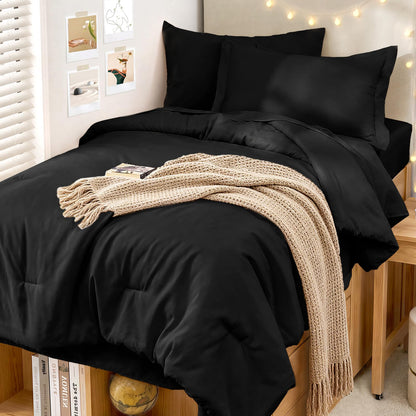 MUXHOMO Queen Comforter Set 7 Pieces, Soft Bed in a Bag, Beige