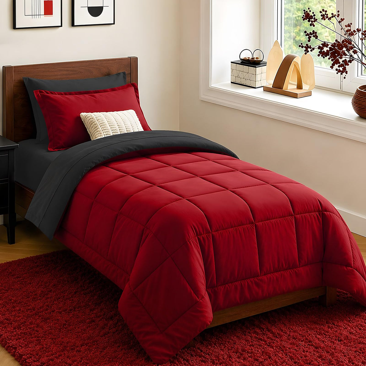 FUANNA Queen Comforter Set 7 Pieces, Reversible Bed Set, Soft Bed in a Bag
