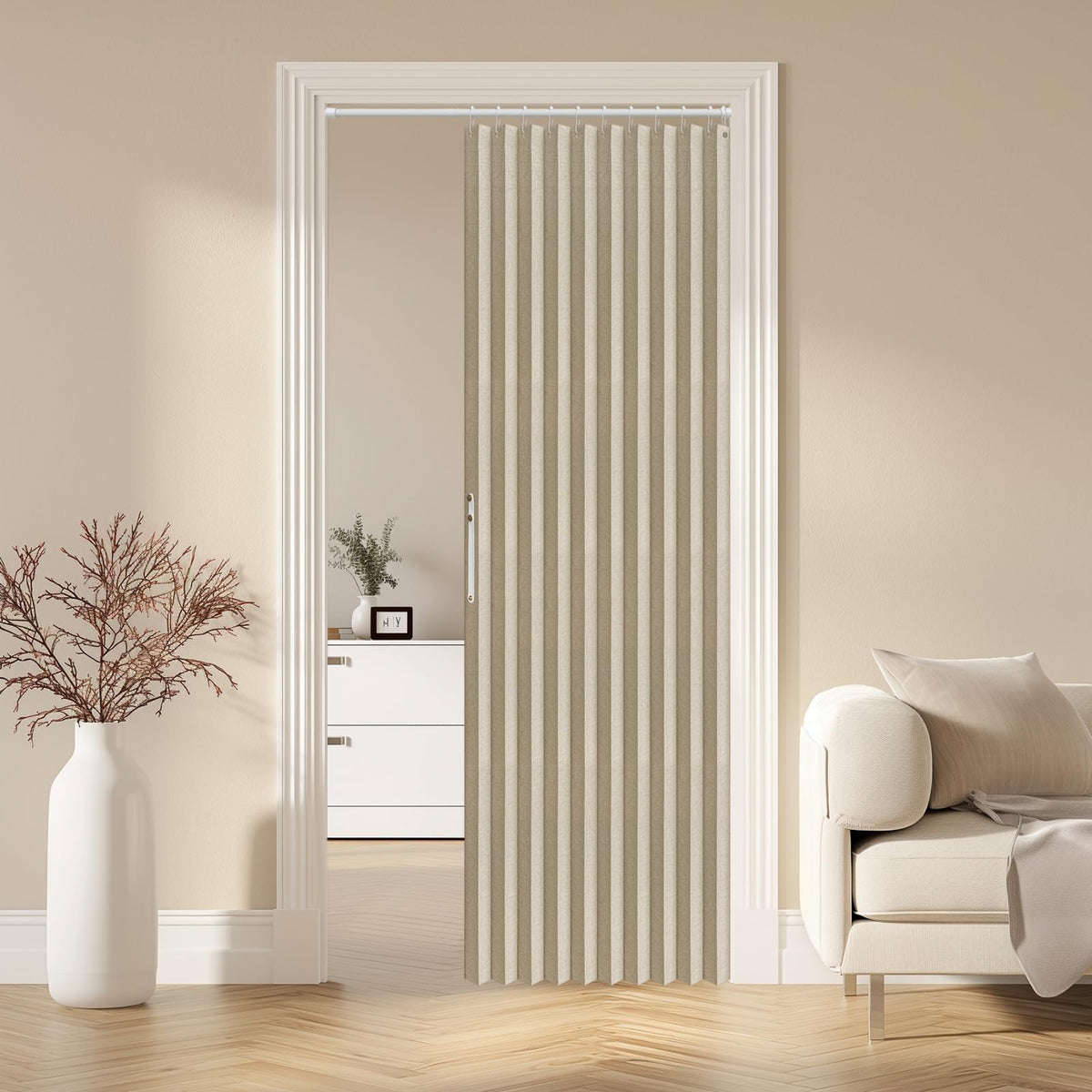 AJAZZ Blackout Accordion Door Magnetic Door Curtain Folding Closet Doors Curtain Invisible for Bedroom Room Living Room Doorway, Grey 42" W x 78" L, 1 Panel