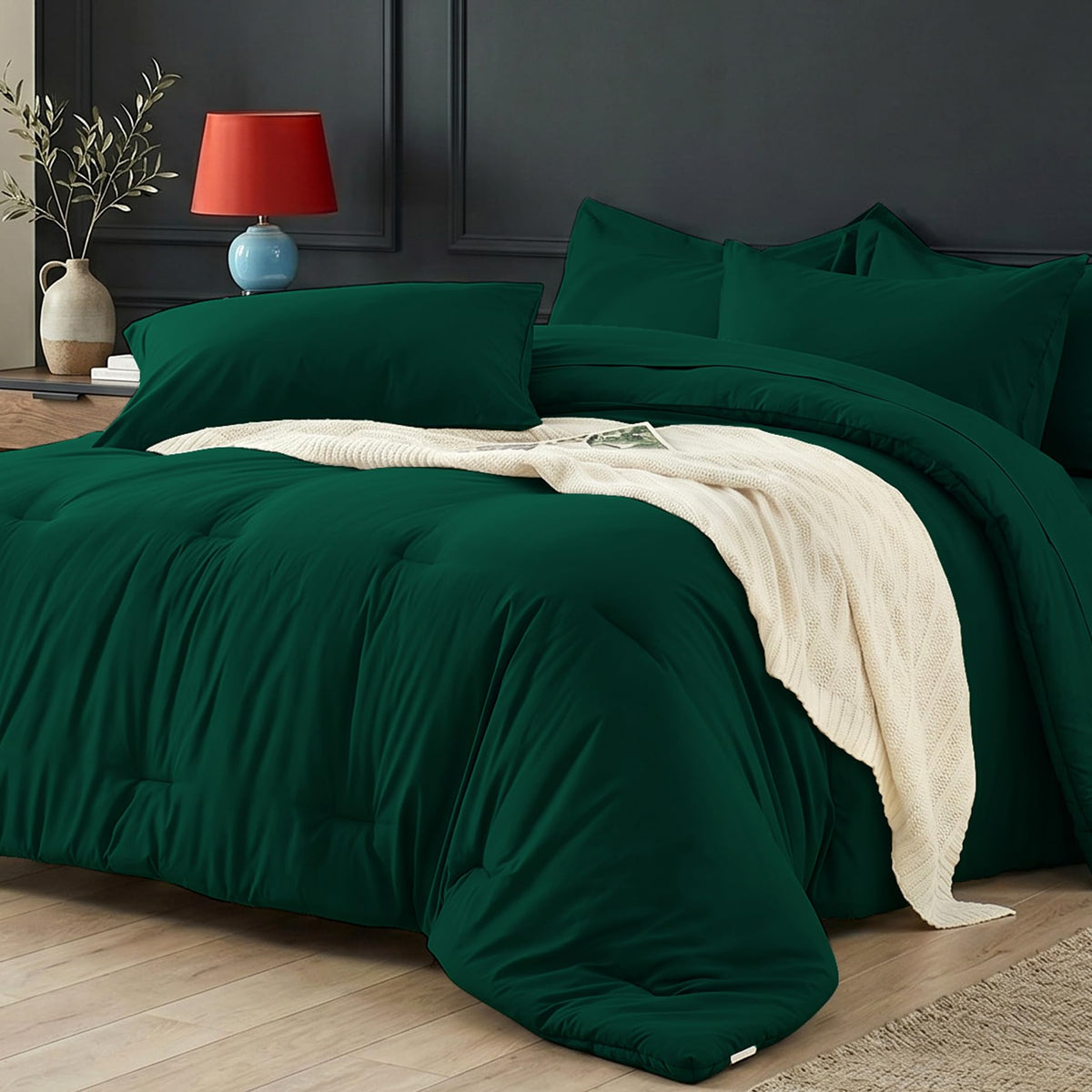Queen Comforter Set 7 Piece - Black Soft Bed in a Bag Queen Size Comforter Sets, Lightweight Bedding Sets with Down Alternative Comforter, Flat Sheet, Fitted Sheet, 2 Pillowcases & 2 Shams