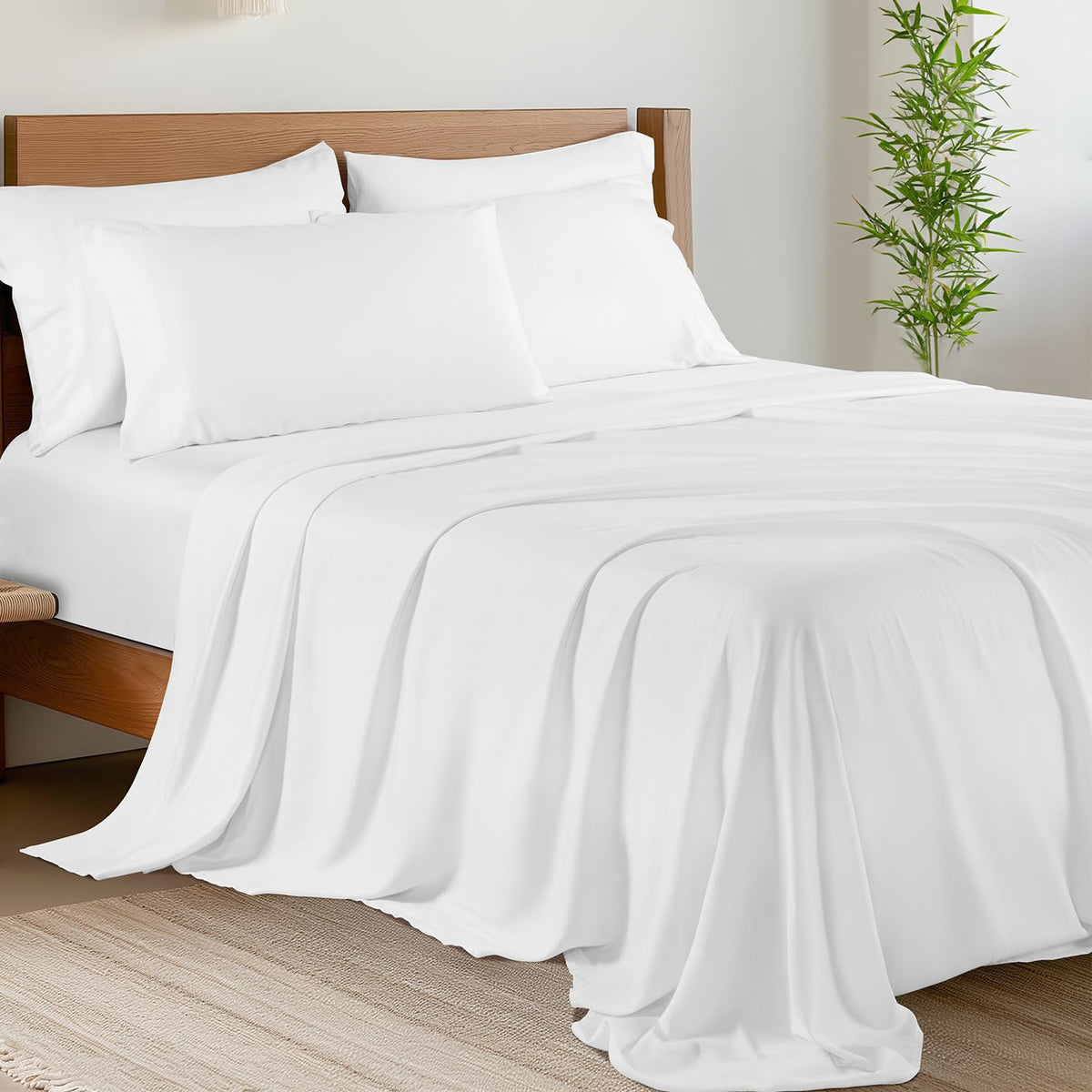 Shilucheng 6 Piece Queen Sheet Sets, Cooling Sheets, Dark Grey
