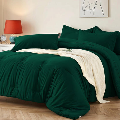 Queen Comforter Set 7 Piece - Black Soft Bed in a Bag Queen Size Comforter Sets, Lightweight Bedding Sets with Down Alternative Comforter, Flat Sheet, Fitted Sheet, 2 Pillowcases & 2 Shams