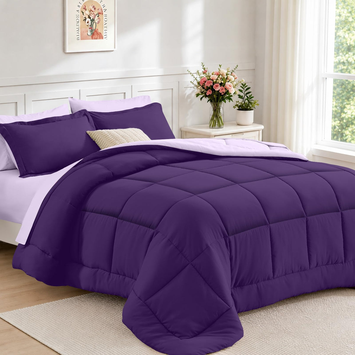 FUANNA Queen Comforter Set 7 Pieces, Reversible Bed Set, Soft Bed in a Bag