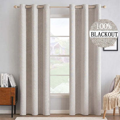 MIULEE 100% Blackout Linen Curtains for Bedroom 52x90 Inches Natural Beige