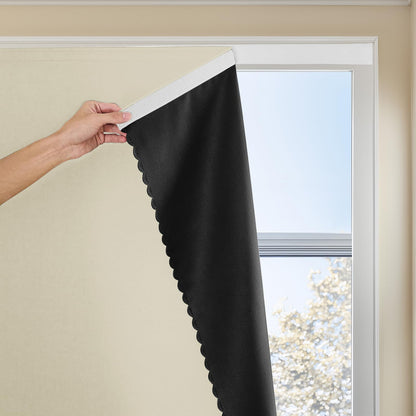 Autohesion Curtains for Windows,Bedroom Blackout Curtains for - Thermal Lnsulated No Drill Curtains Room Darkening Black Small Drapes, JILRON,(1 Panels,35Wx48L inch-Black)