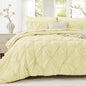 Sasttie Queen Comforter Set, 7-Piece Bed in a Bag, Pintuck Bedding Sets for All Season, Includes Comforter, Flat Sheet, Fitted Sheet, Pillowcases and Pillowshams, Beige