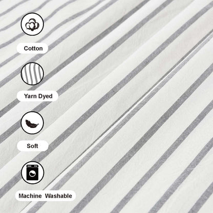 DOSLY IDÉES Farmhouse Shower Curtain,Beige and Gray Stripe,Button Curtain,Linen and Cotton Woven Fabric,Rustic Charm Country Chic Style,72x72 in