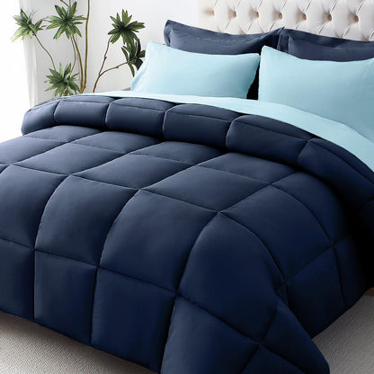 JOLLYVOGUE Full Comforter Set, Ultra-Soft Bed in a Bag Full Size 7 Pieces, Oeko-TEX Certified Bedding Set with Down Alternative Comforter, Sheets, Pillowcases & Shams, Black