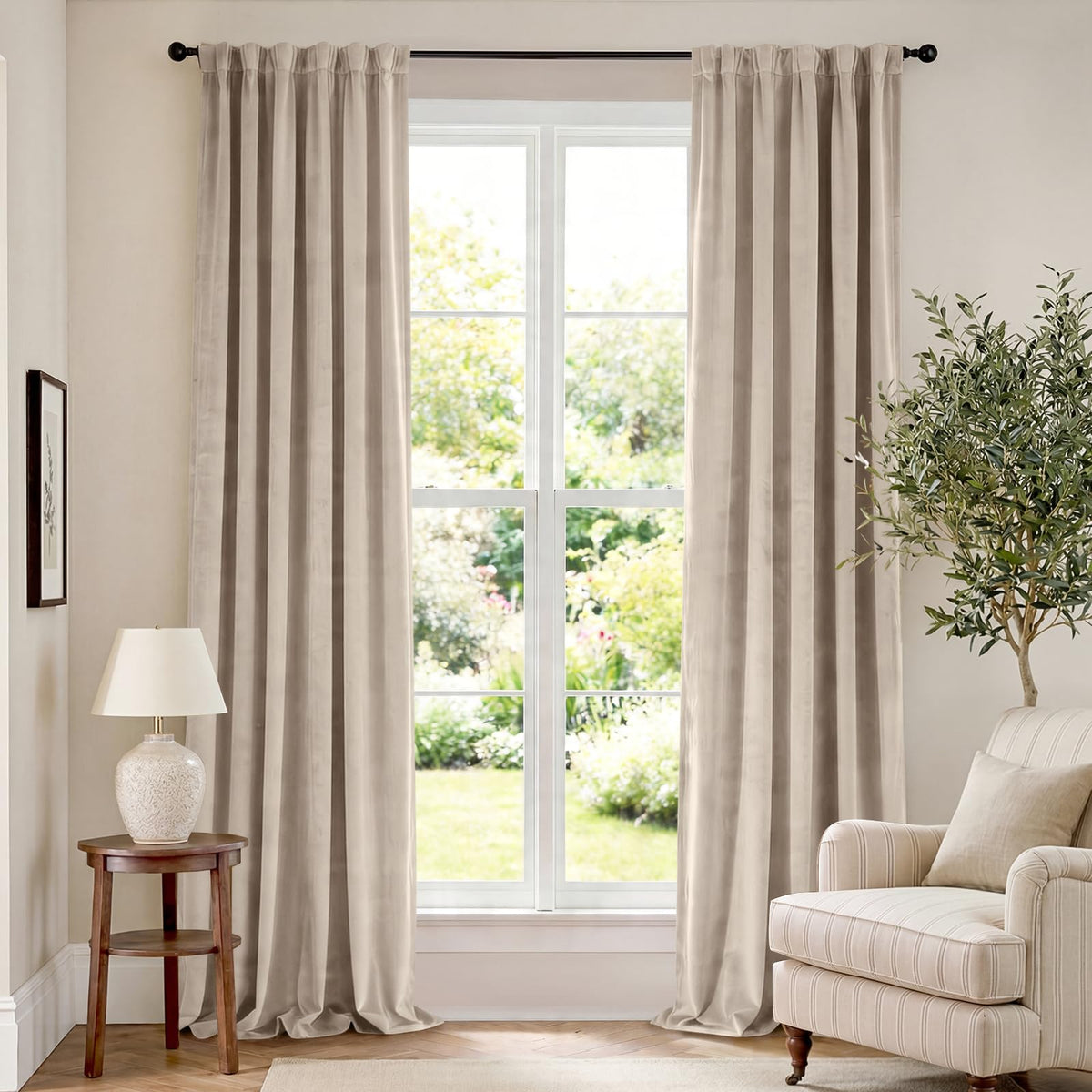 Lazzzy Blackout Curtains Thermal Insulated Curtains Room Window Drapes Super Soft Luxury Curtains for Living Room Bedroom Rod Pocket 2 Panels, 96 Inch Lined | Beige