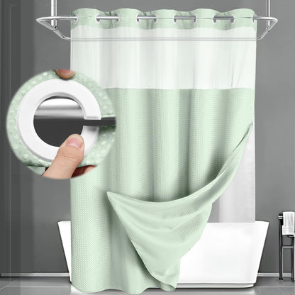 No Hook Shower Curtain with Liner Set Hotel Waffle Burgundy 72W X 75L