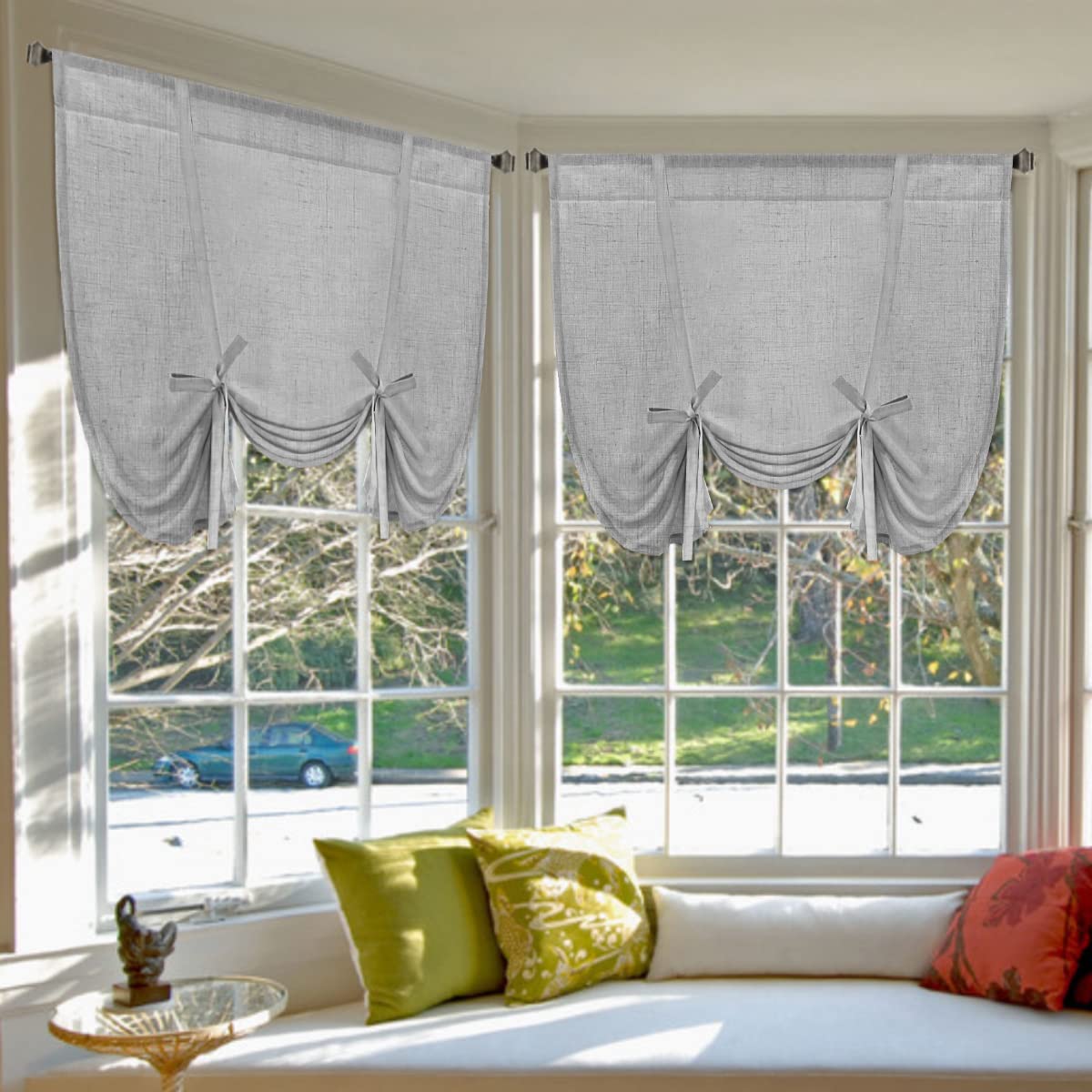 H.VERSAILTEX Tie Up Linen Curtains 63 Inch Length Nature Linen Textured Privacy Curtain Multi Hanging Ways Shade Balloon Window Shade Rod Pocket Casual Curtain - 42x63 - Natural