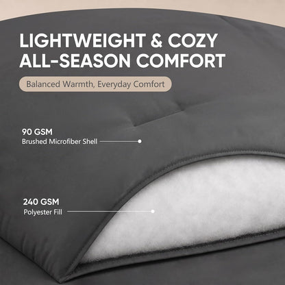 HIMEET Queen Comforter Set, 7-Piece Point-Quilted Bed in a Bag Dark Grey