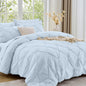 Sasttie Full Size Comforter Set, 7-Piece Bed in a Bag Double, Pintuck Bedding Set for All Season, Includes Comforter, Flat Sheet, Fitted Sheet, Pillowcases and Pillowshams, Beige