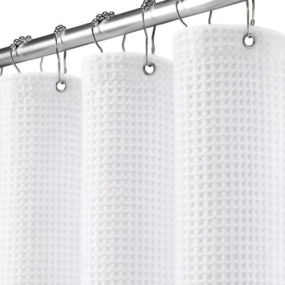 White Waffle Weave Shower Curtain 258GSM Heavyweight Cotton Fabric 72Wx72L