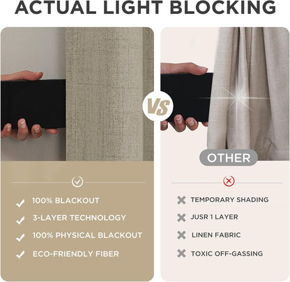 Joydeco 100% Blackout Curtains for Bedroom - Nature Linen 84 Inch Long