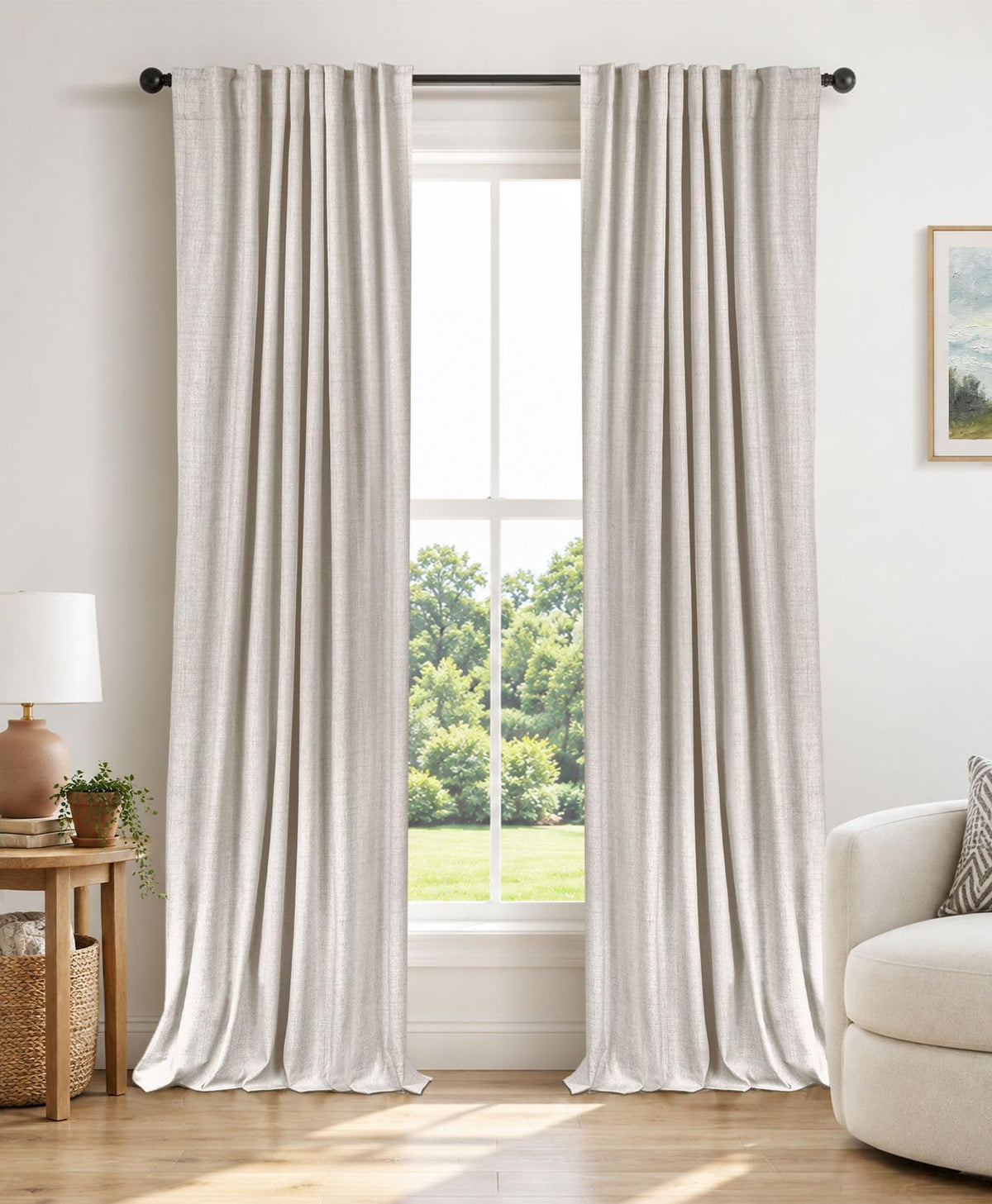 Linen Total Blackout Curtains for Bedroom Living Room 84 Inch, Cream