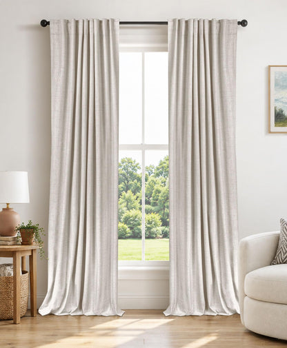 Linen Total Blackout Curtains for Bedroom Living Room 84 Inch, Cream