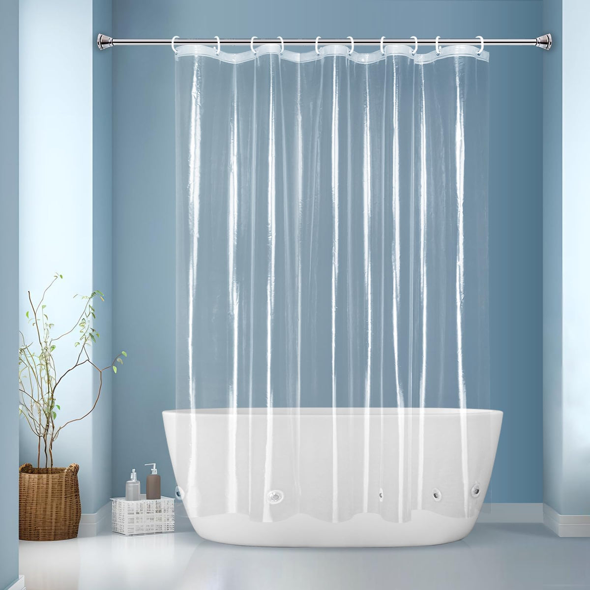 EurCross 9G Clear Shower Curtain Liner 72 x 78 inches Long with 5 Magnet Weights, Heavy Duty Weighted Premium PEVA Plastic Shower Curtain Liner for Bathroom, Without Hooks
