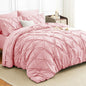 HIMEET Queen Comforter Set Black - 7 Pieces Pintuck Bed in a Bag