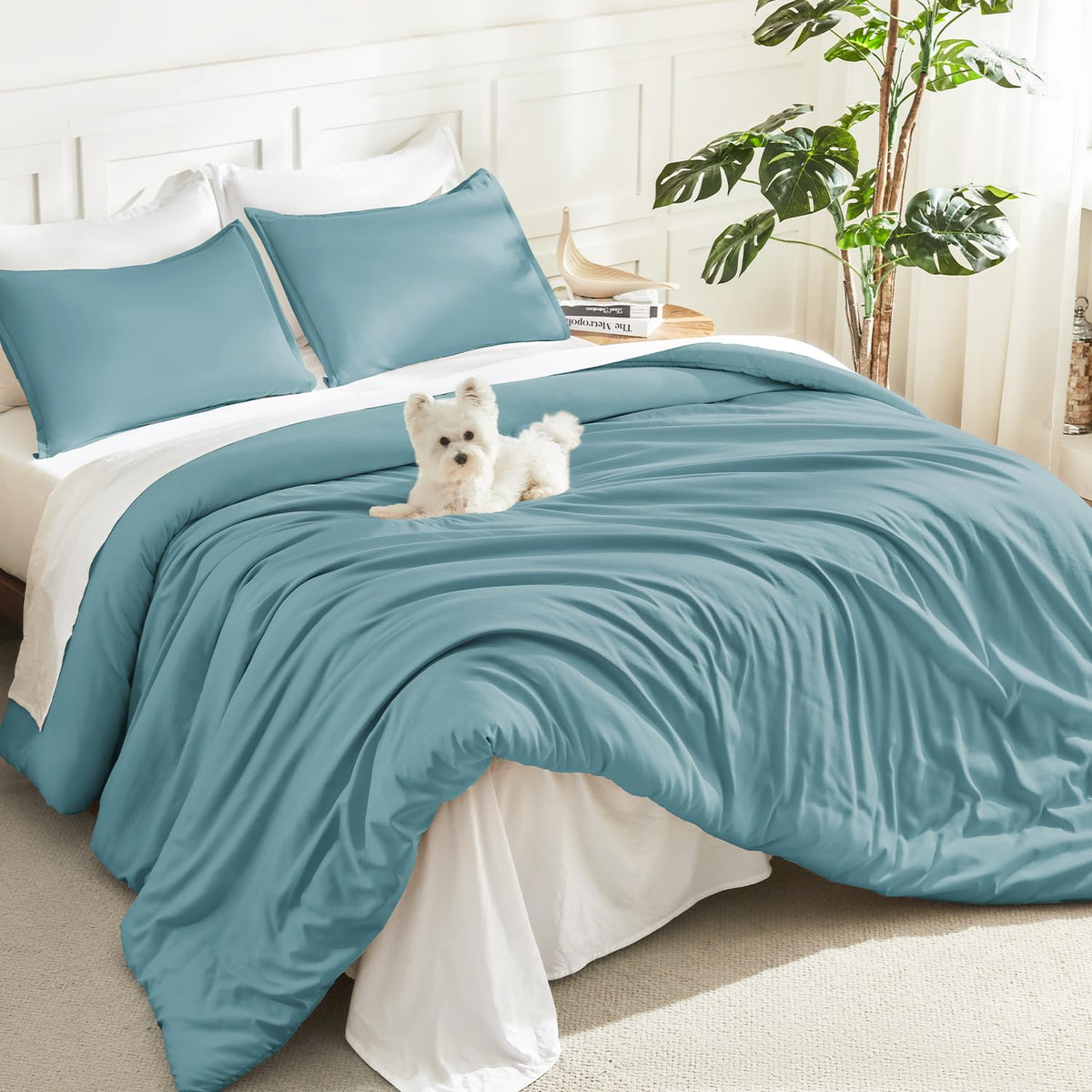 Litanika Queen Comforter Set Sage Green, 3 Pieces Lightweight Solid Bed Set