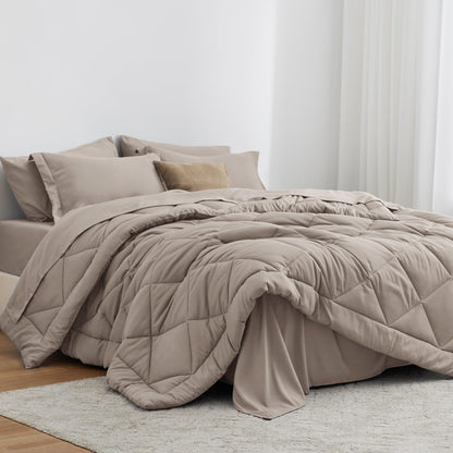 Love's cabin Full Comforter Set Black, 7 Pieces Full Bed in a Bag, All Season Bedding Sets with 1 Comforter, 1 Flat Sheet, 1 Fitted Sheet, 2 Pillowcase and 2 Pillow Sham