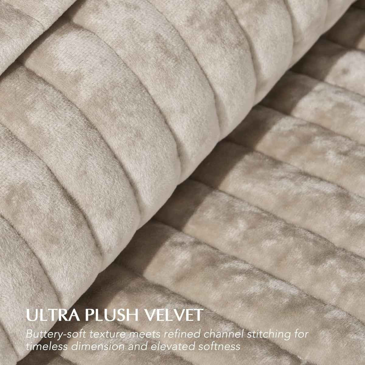EverGrace Stripe Channel Luxury Velvet Quilt Set King Size, Beige Taupe