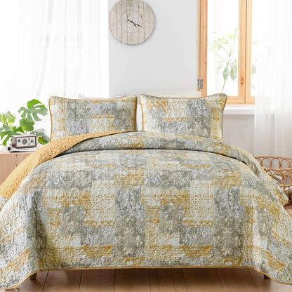 Mybedsoul Boho Quilts Queen Size, Patchwork Floral Bedding Set, Blue