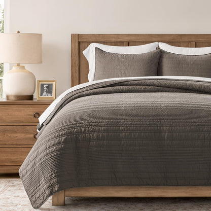 EVERGRACEHOME 100% Cotton Modern Lines Quilt Set King Size, Stone Taupe